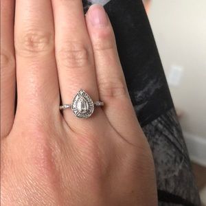 Sterling Silver Teardrop Shape Diamond Ring